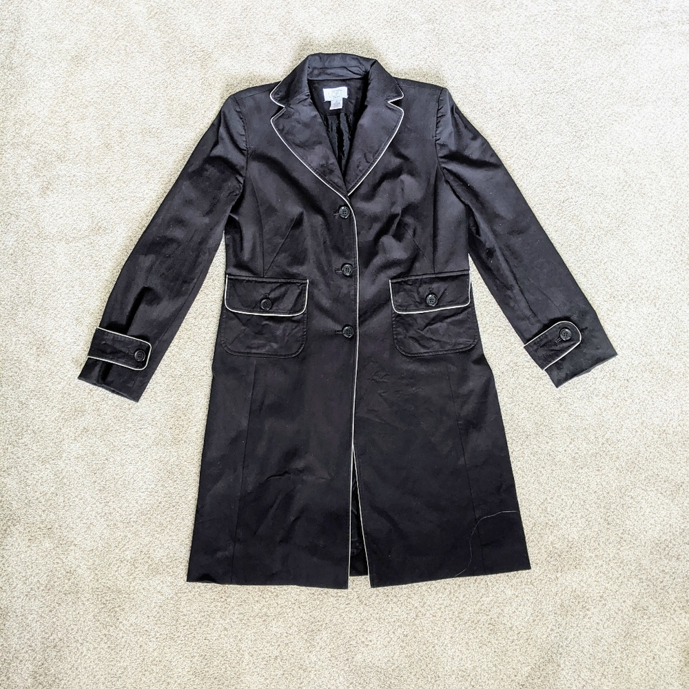 LOFT black with white trim long coat size 14